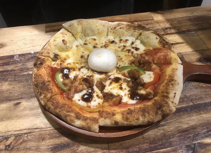 Half-and-half pizza with burrata